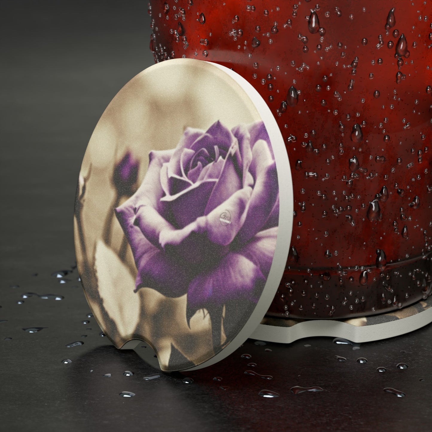 Lavendar-Rose Soapstone Car Coaster